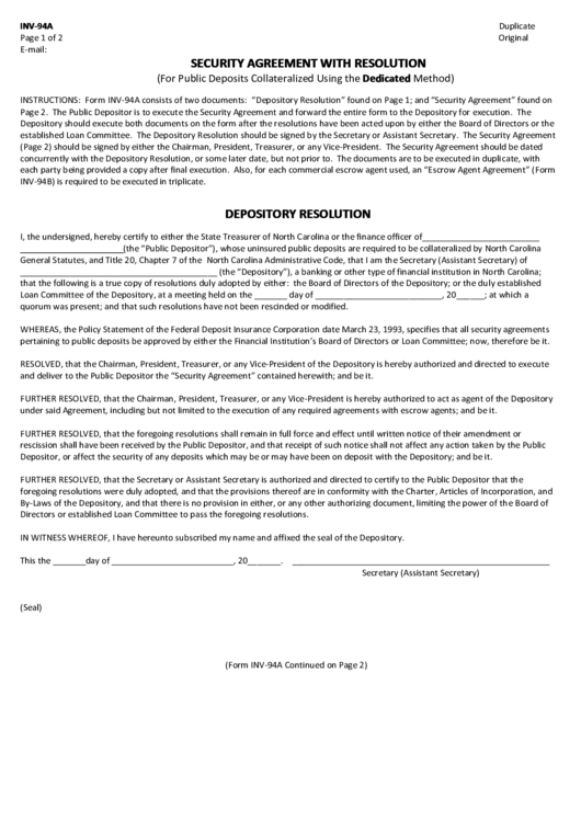 Fillable Security Agreement With Resolution Printable pdf