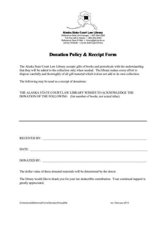 Fillable Donation Policy & Receipt Form Printable pdf
