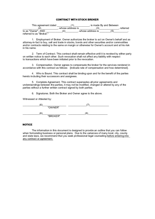 Contract With Stock Brokertemplate Printable pdf