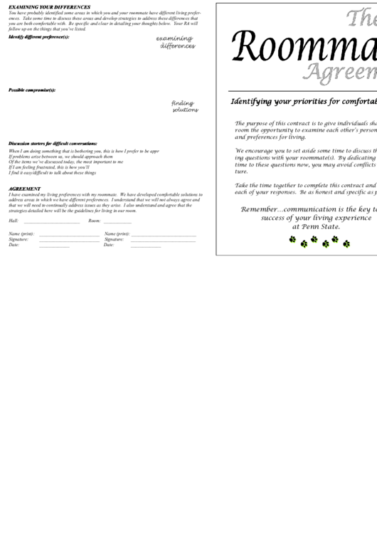 Roommate Agreement printable pdf download