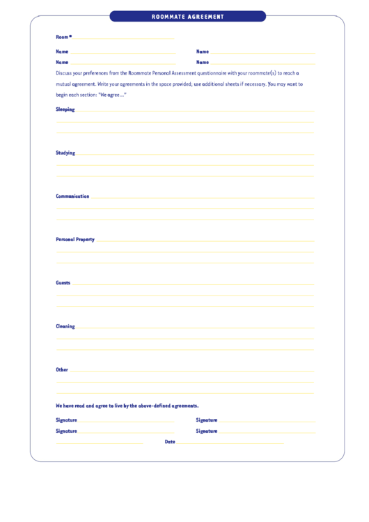 Roommate Agreement Printable pdf