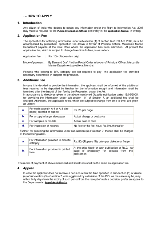 Application Form For Information Under Rti Act 2005 Printable pdf