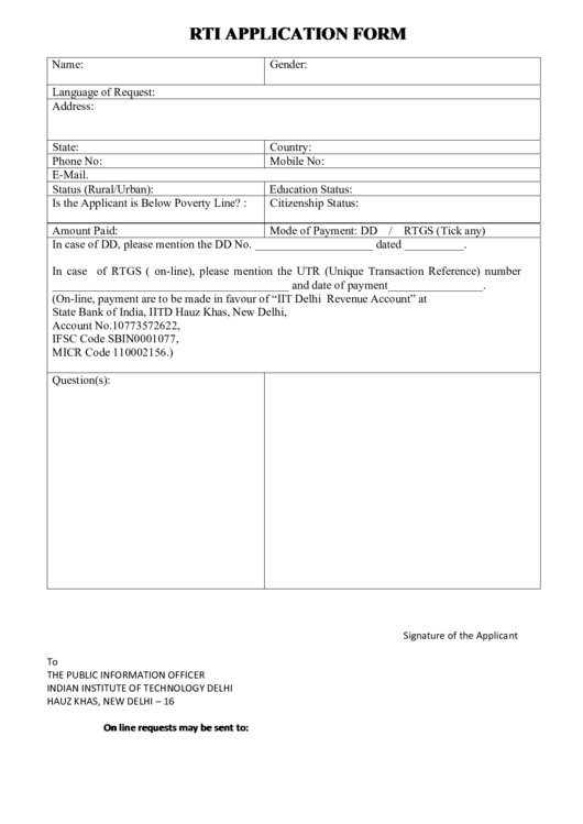 Rti Application Form Printable Pdf Download