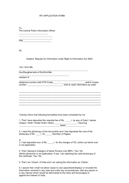 Rti Application Form printable pdf download