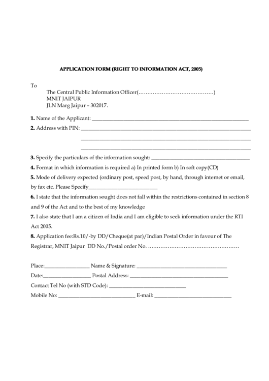 Application Form Right To Information Printable pdf