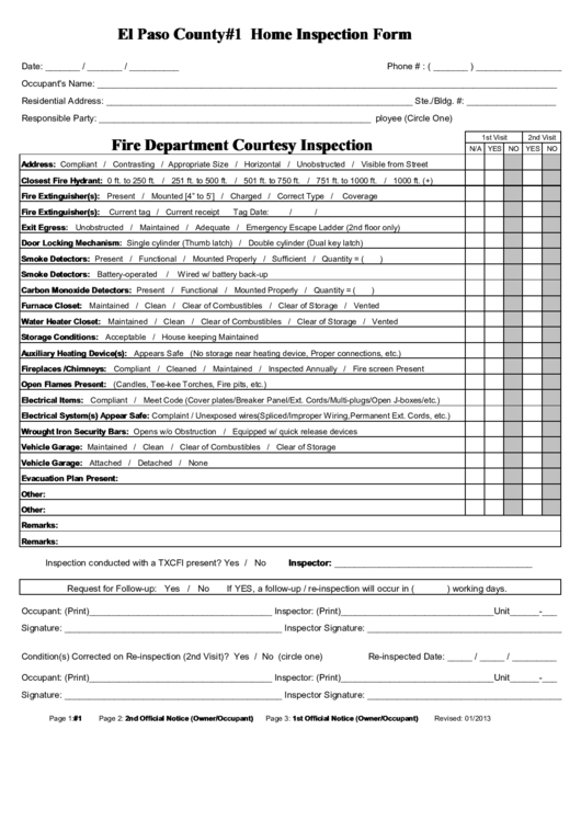 El Paso County E.s.d. Home Inspection Form Printable pdf