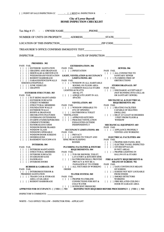 City Of Lower Burrell Home Inspection Checklist Template Printable pdf