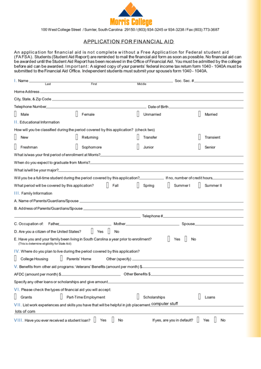 Application For Financial Aid
