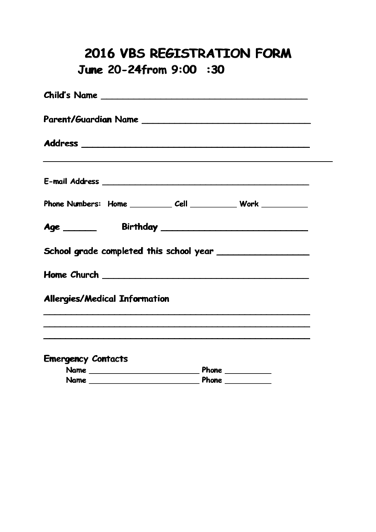 Top 8 Vbs Registration Form Templates free to download in PDF format