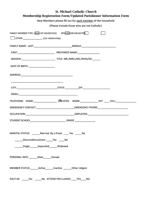 Membership Registration Form/updated Parishioner Information Form Printable pdf