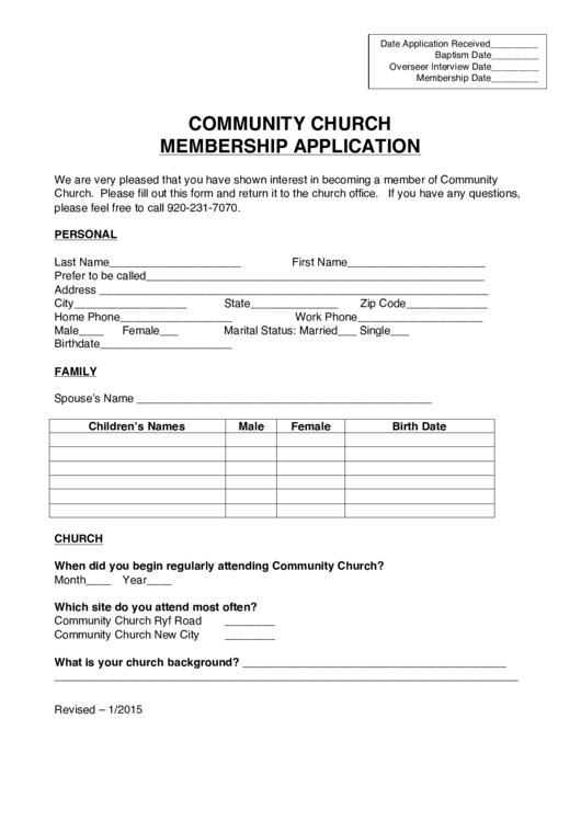 Community Church Membership Application