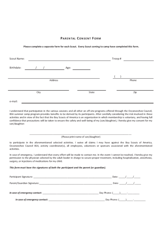 Parental Consent Form Printable pdf