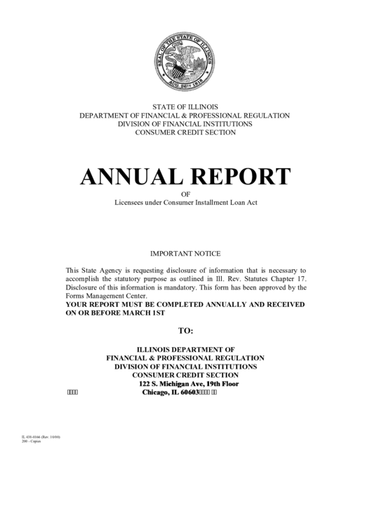 Annual Report To The Division Of Financial Institutions Printable pdf