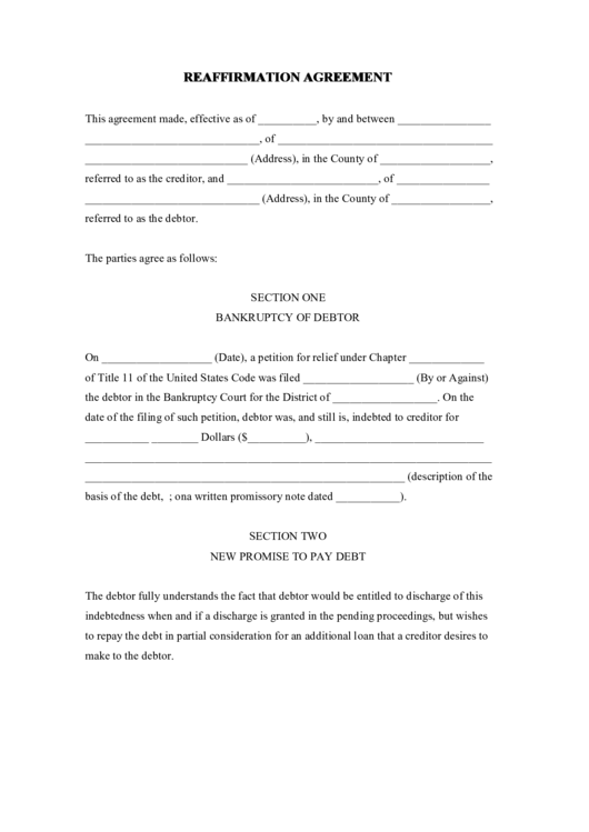 Reaffirmation Agreement Printable pdf