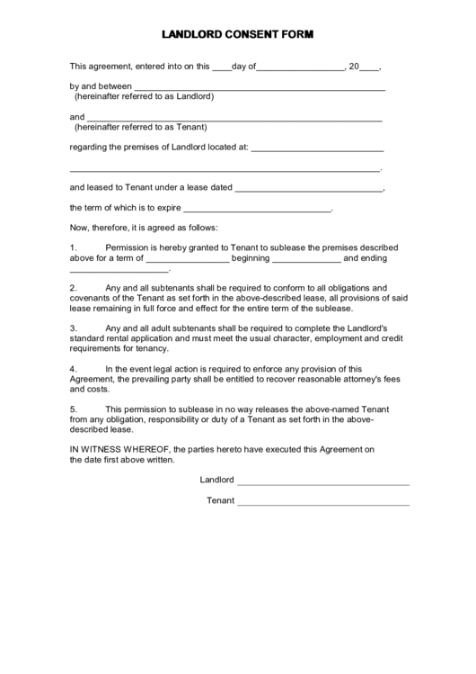 Landlord Consent Form Printable pdf