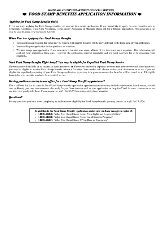 Food Stamp Benefits Application printable pdf download