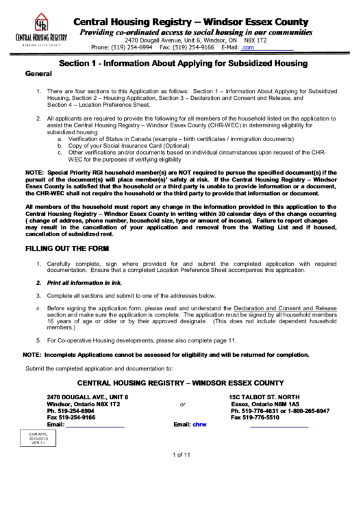 Windsor Essex County Housing Application Printable pdf