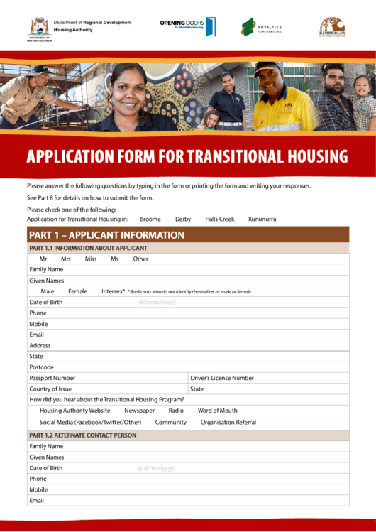 Fillable Application Form For Transitional Housing Printable pdf
