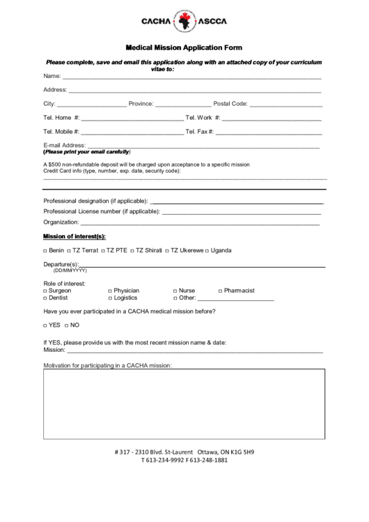Fillable Medical Mission Application Form Printable pdf