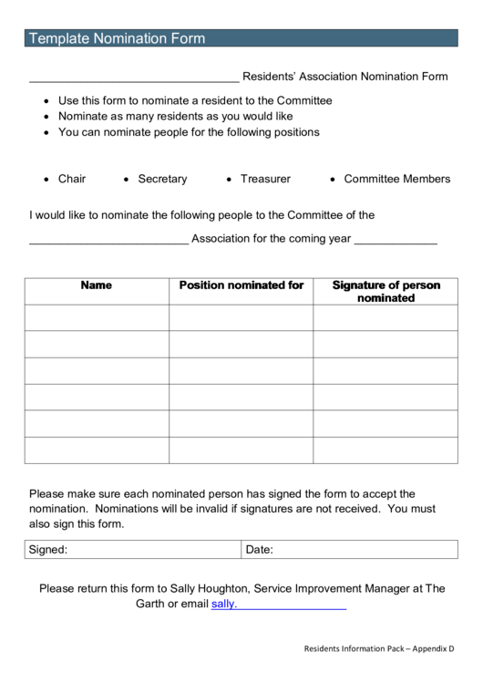 Nomination Form Template Printable Pdf Download