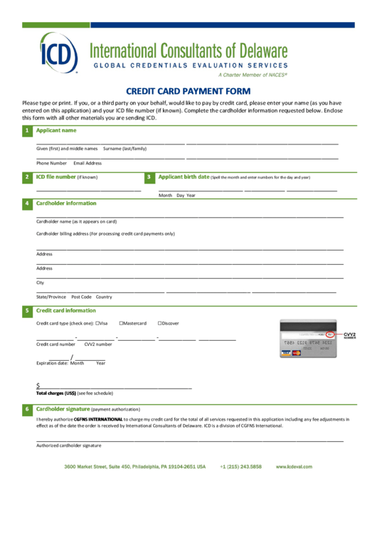 Credit Card Payment Form Printable pdf