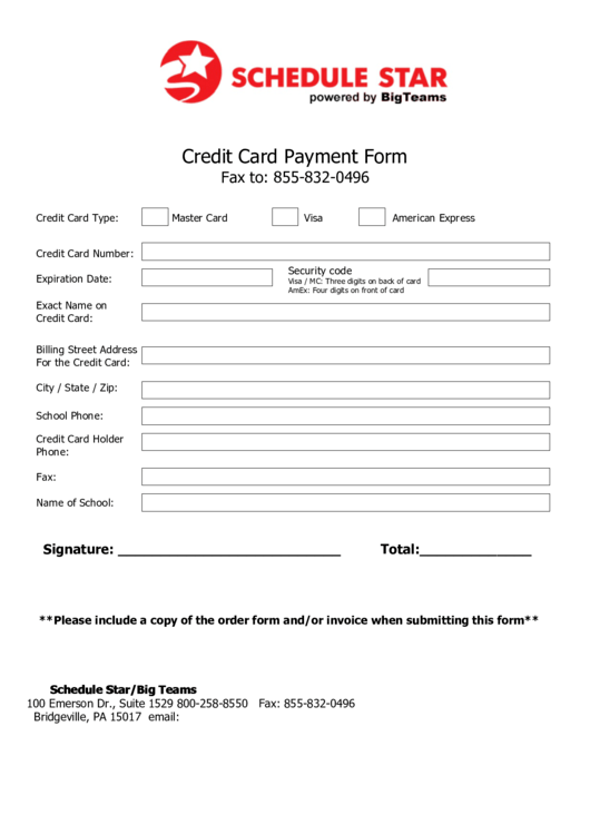 Fillable Credit Card Payment Form Printable pdf