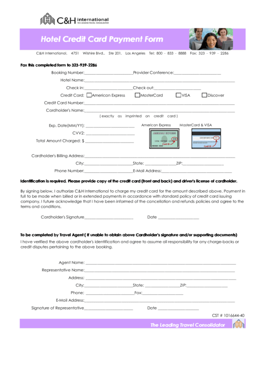 Hotel Credit Card Payment Form Printable pdf