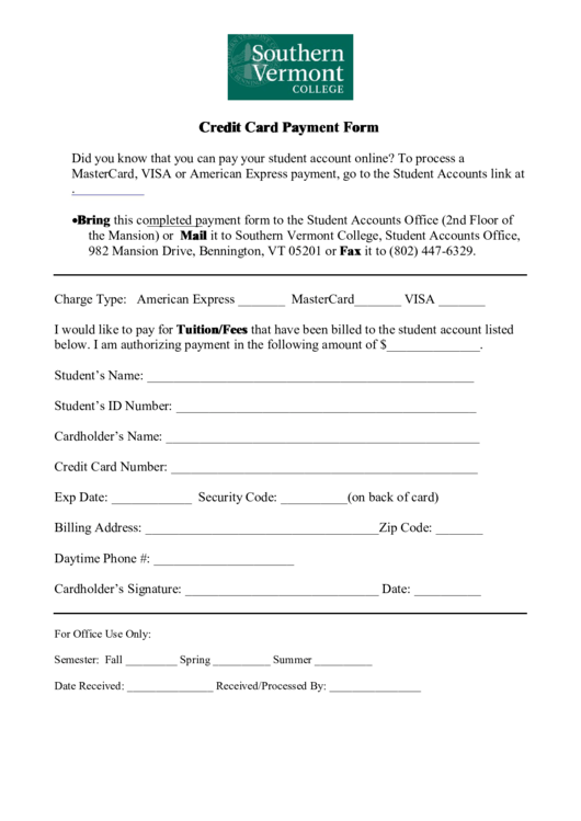 Credit Card Payment Form Printable pdf
