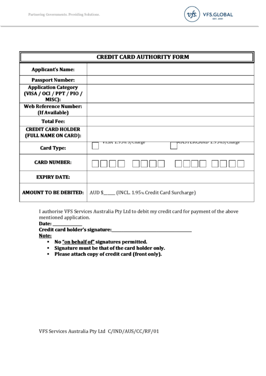 Credit Card Authority Form Printable pdf