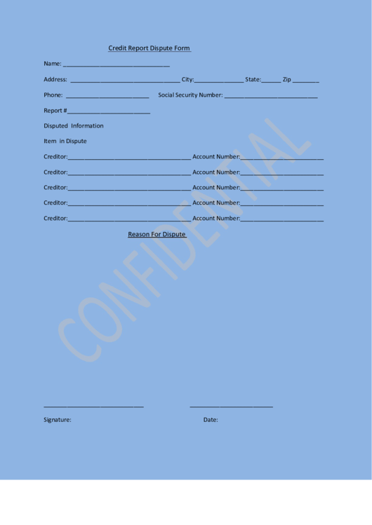 Credit Report Dispute Form Printable pdf