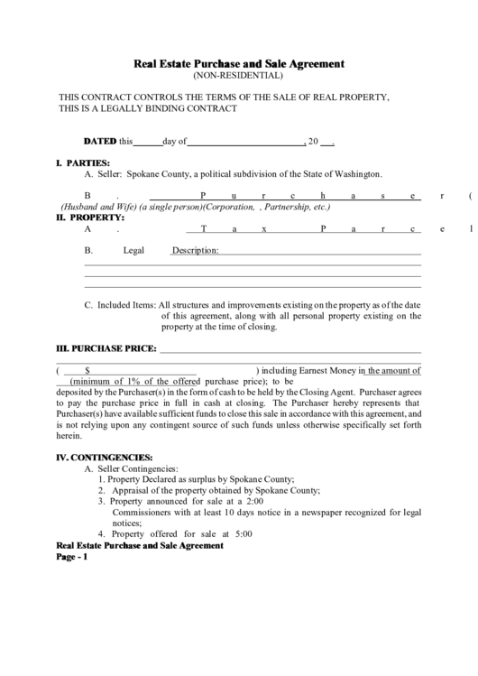 Real Estate Purchase And Sale Agreement (Non-Residential) Printable pdf