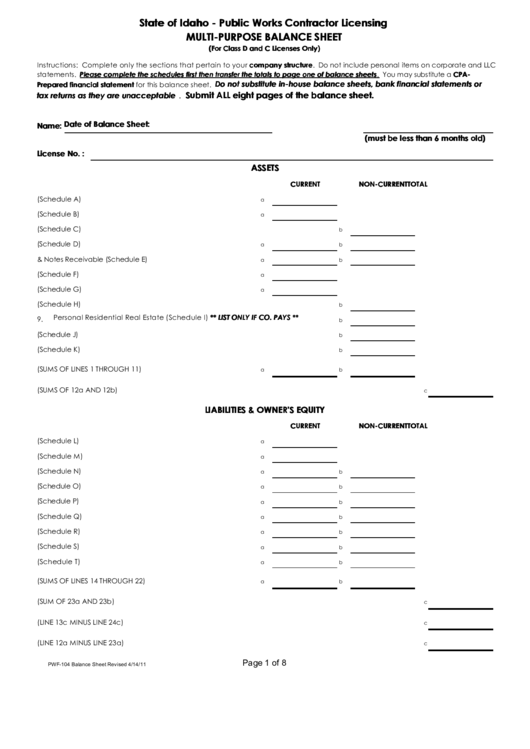 Multi-Purpose Balance Sheet Printable pdf