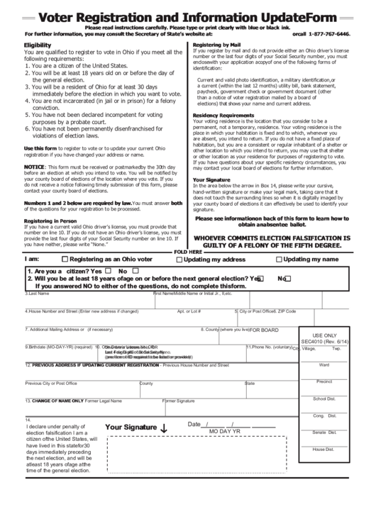 Fillable Voter Registration And Information Update Form Printable pdf