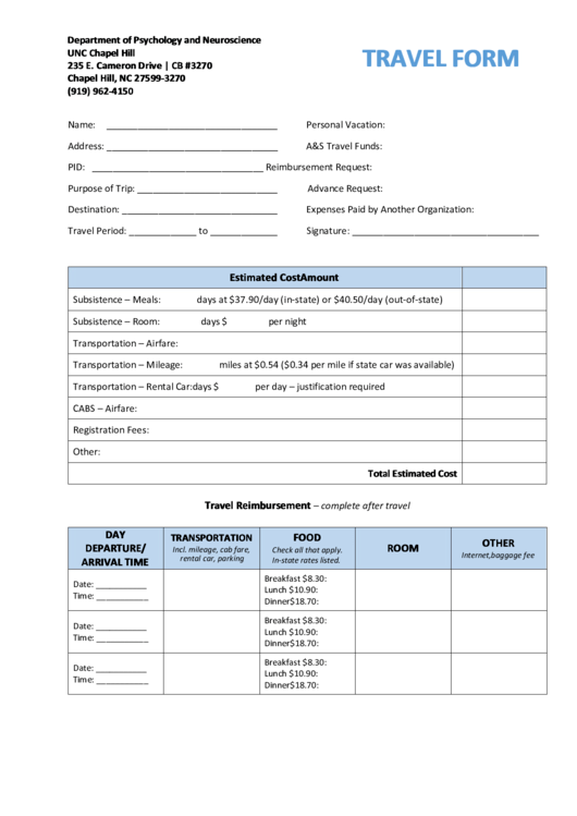 travel form example