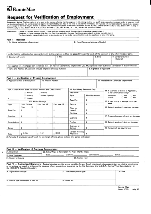 Fillable Employment Verification Request Form Printable pdf