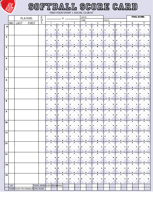 Softball Score Card Printable pdf