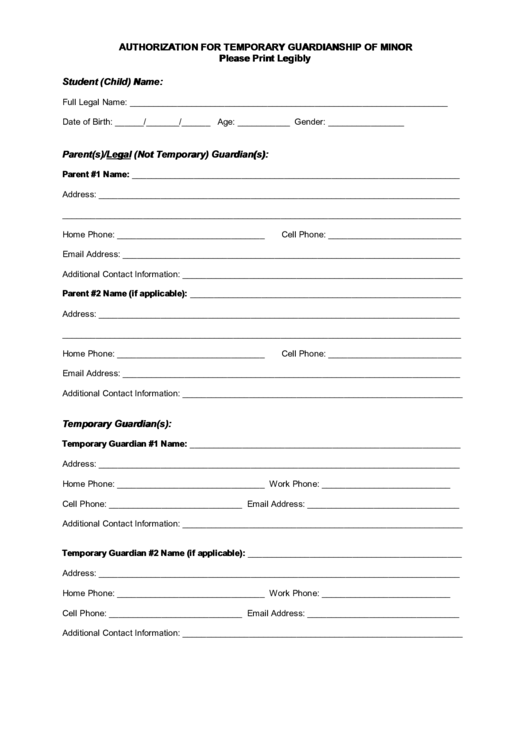 Authorization Form For Temporary Guardianship Of Minor - Northern Virginia Printable pdf