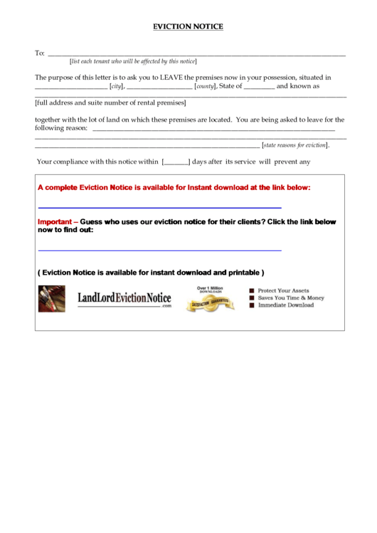 Eviction Notice Template Printable pdf