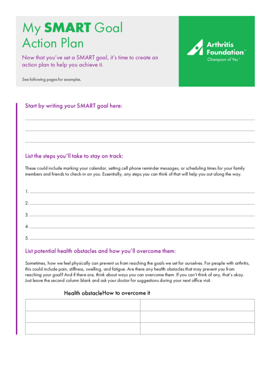 My Smart Goal Action Plan Printable pdf