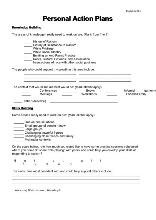Personal Action Plans Printable pdf
