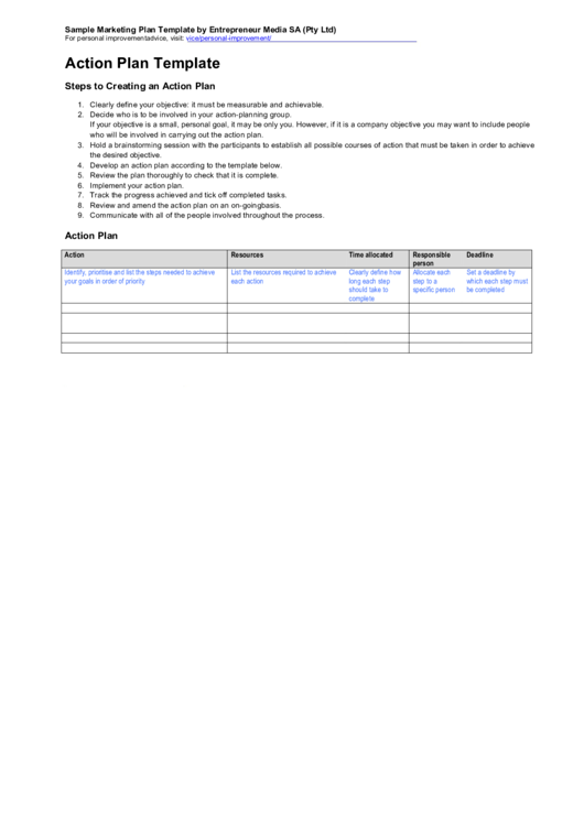 Action Plan Template Printable pdf