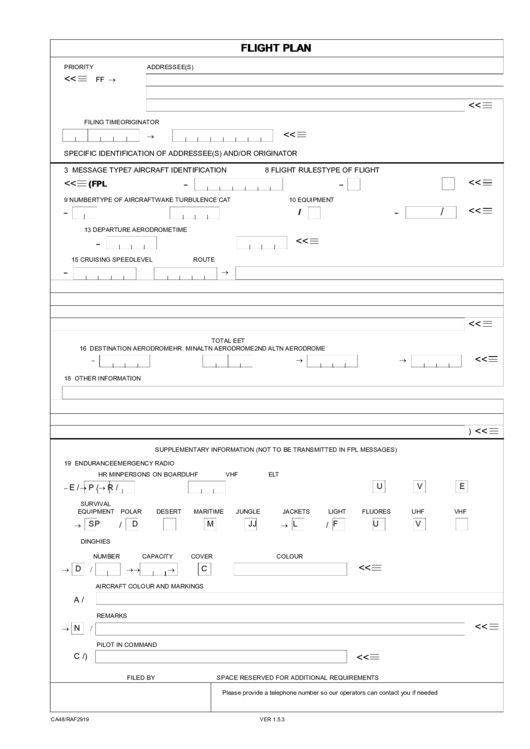 Flight Plan Form Printable pdf