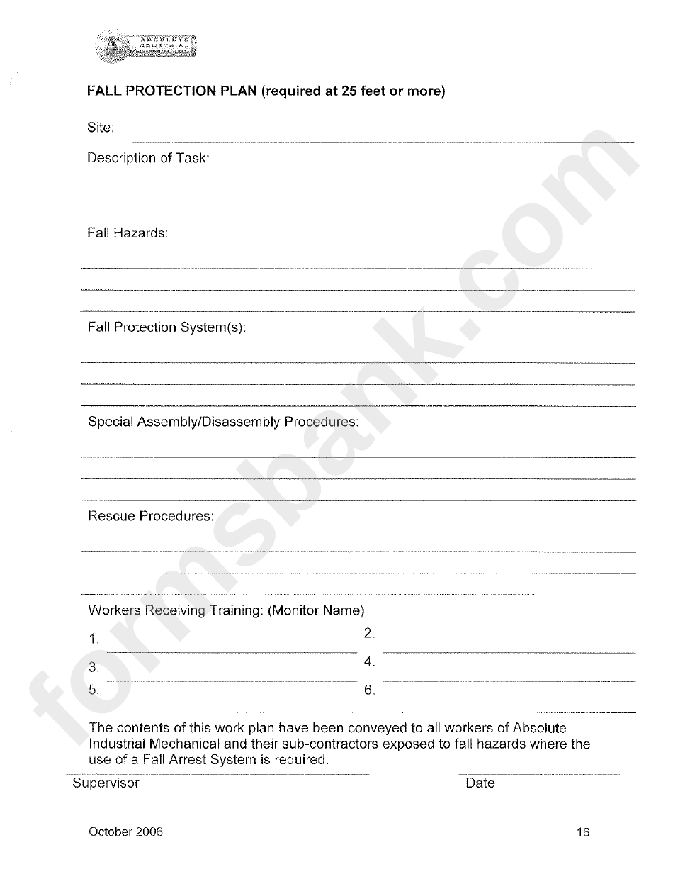Fall Protection Plan Template printable pdf download