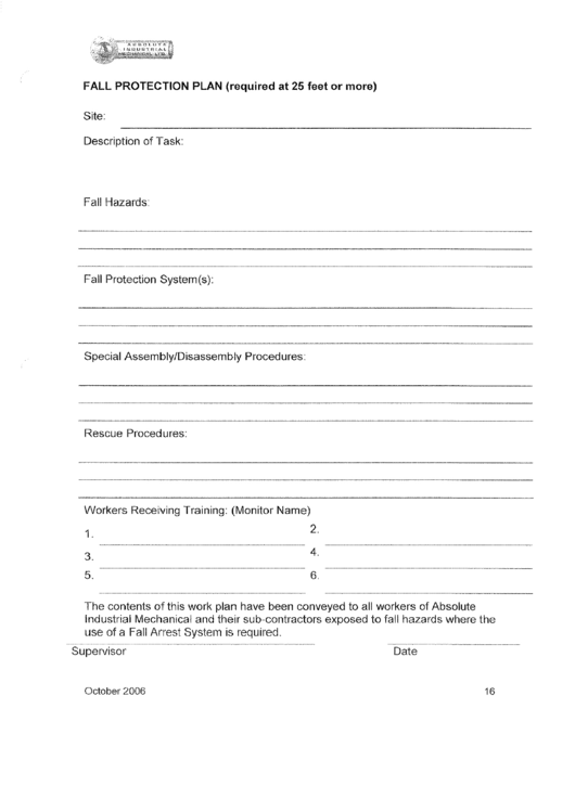 Fall Protection Plan Template Printable pdf
