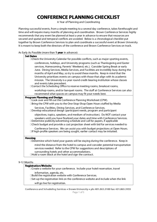 Conference Planning Checklist Printable pdf
