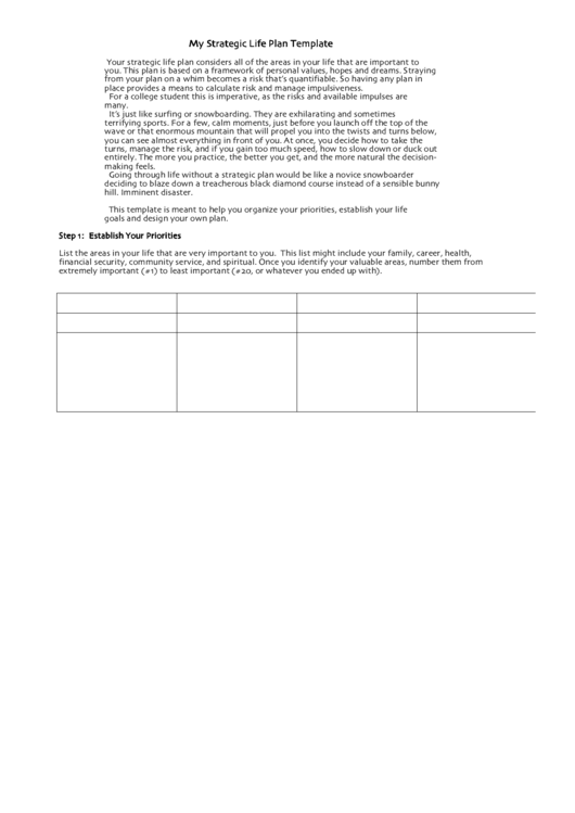 My Strategic Life Plan Template Printable pdf