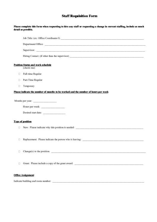 Fillable Staff Requisition Form Printable pdf