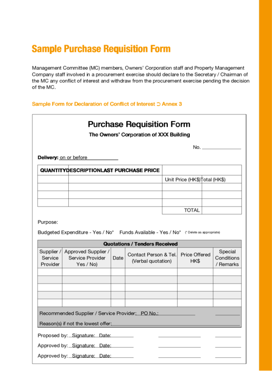 Sample Purchase Requisition Form Printable pdf