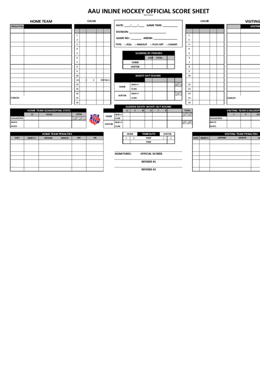 Aau Inline Hockey Official Score Sheet Printable pdf