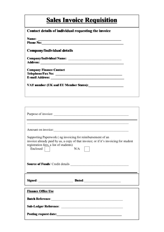 Sales Invoice Requisition Template Printable pdf